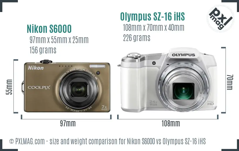 Nikon S6000 vs Olympus SZ-16 iHS size comparison