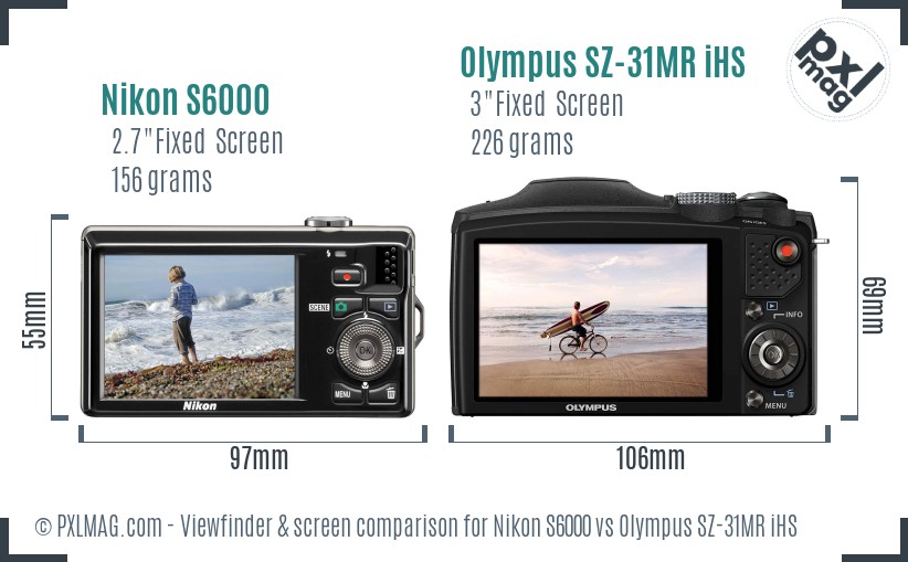 Nikon S6000 vs Olympus SZ-31MR iHS Screen and Viewfinder comparison