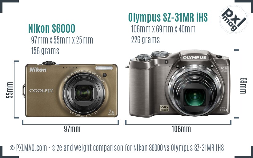 Nikon S6000 vs Olympus SZ-31MR iHS size comparison Nikon S6000 vs Olympus SZ-31MR iHS size comparison