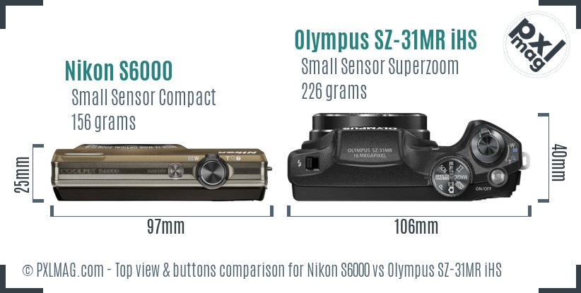 Nikon S6000 vs Olympus SZ-31MR iHS top view buttons comparison