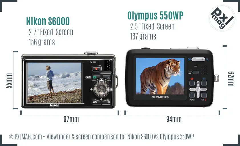 Nikon S6000 vs Olympus 550WP Screen and Viewfinder comparison