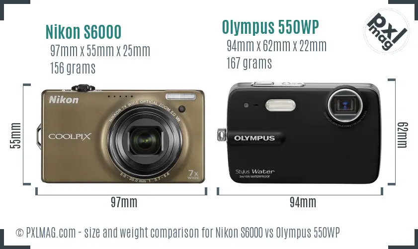 Nikon S6000 vs Olympus 550WP size comparison