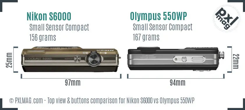 Nikon S6000 vs Olympus 550WP top view buttons comparison