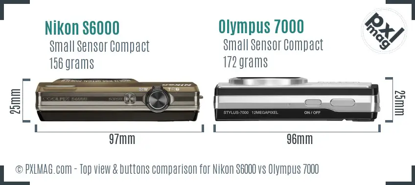 Nikon S6000 vs Olympus 7000 top view buttons comparison