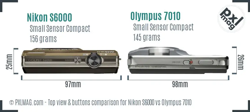 Nikon S6000 vs Olympus 7010 top view buttons comparison