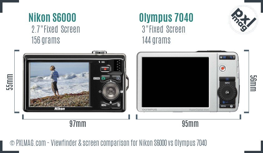 Nikon S6000 vs Olympus 7040 Screen and Viewfinder comparison