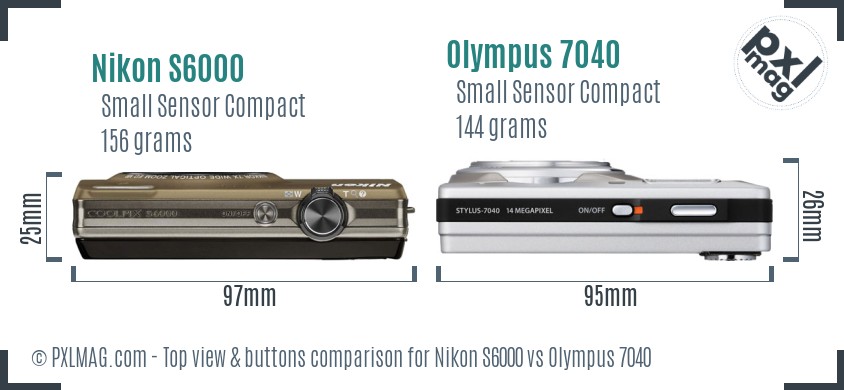 Nikon S6000 vs Olympus 7040 top view buttons comparison