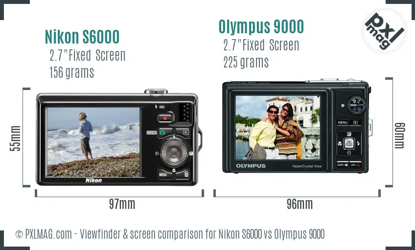 Nikon S6000 vs Olympus 9000 Screen and Viewfinder comparison