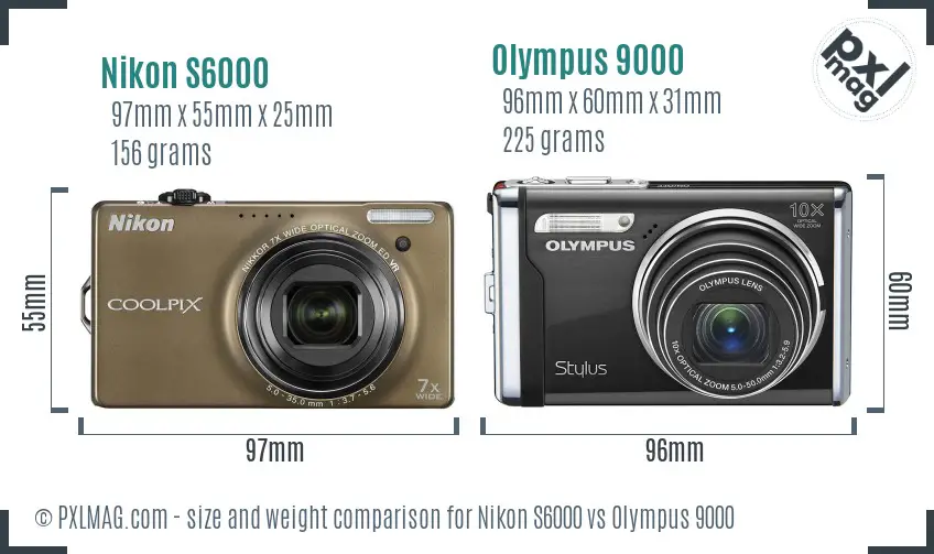 Nikon S6000 vs Olympus 9000 size comparison