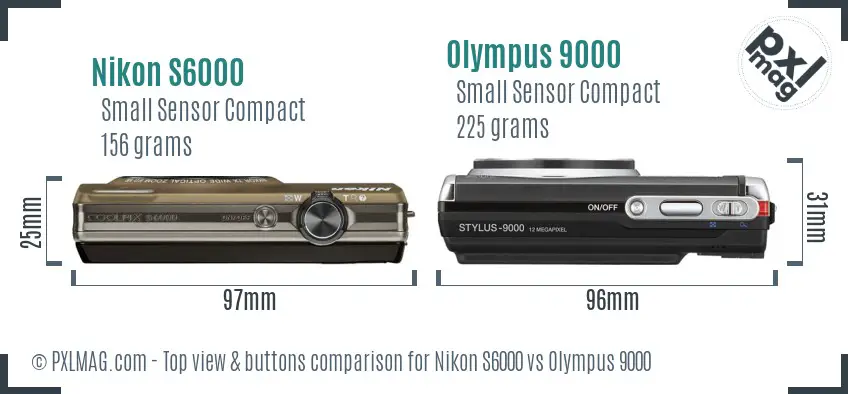 Nikon S6000 vs Olympus 9000 top view buttons comparison
