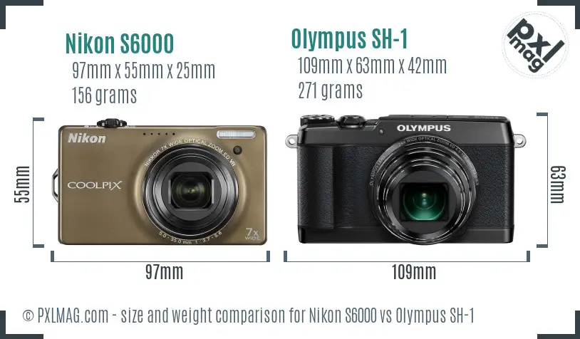 Nikon S6000 vs Olympus SH-1 size comparison Nikon S6000 vs Olympus SH-1 size comparison