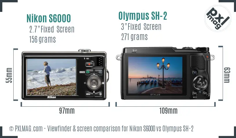 Nikon S6000 vs Olympus SH-2 Screen and Viewfinder comparison