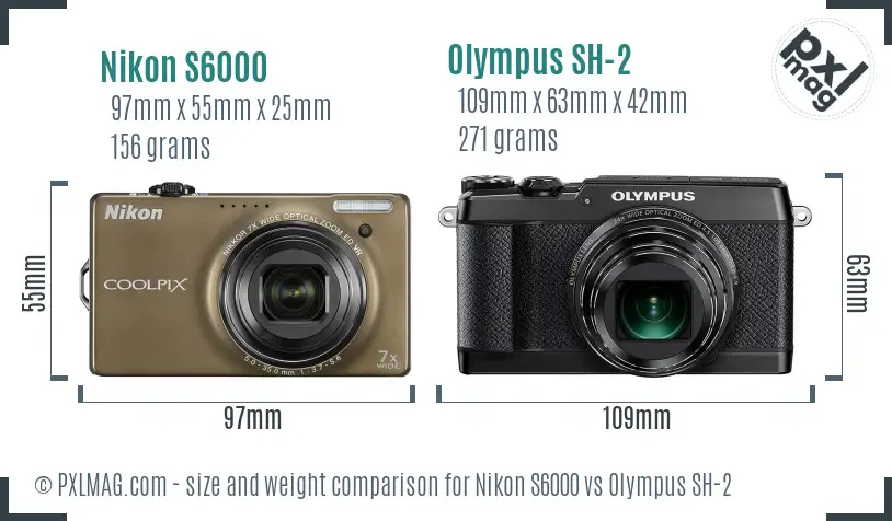 Nikon S6000 vs Olympus SH-2 size comparison