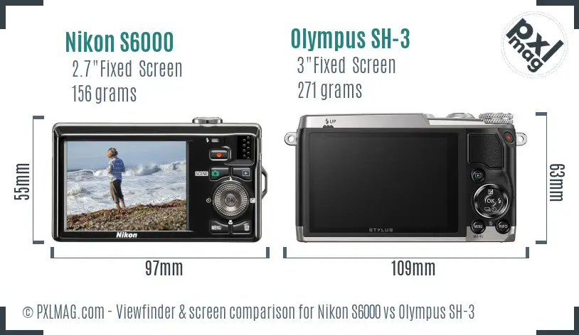 Nikon S6000 vs Olympus SH-3 Screen and Viewfinder comparison