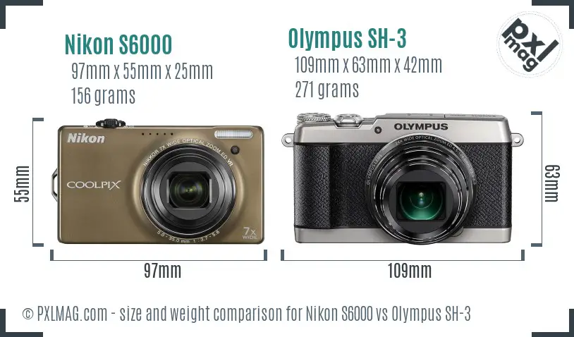 Nikon S6000 vs Olympus SH-3 size comparison