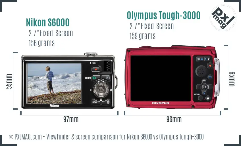 Nikon S6000 vs Olympus Tough-3000 Screen and Viewfinder comparison