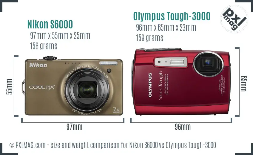 Nikon S6000 vs Olympus Tough-3000 size comparison