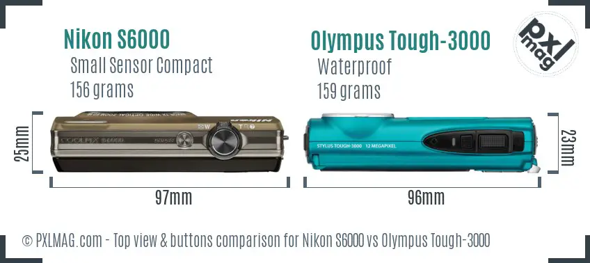 Nikon S6000 vs Olympus Tough-3000 top view buttons comparison
