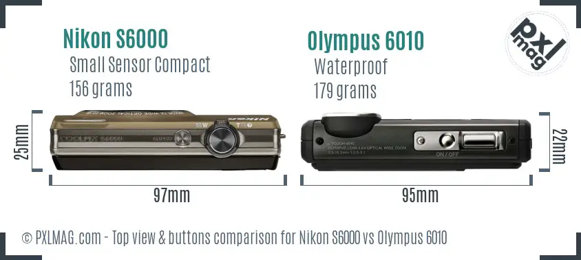 Nikon S6000 vs Olympus 6010 top view buttons comparison Nikon S6000 vs Olympus 6010 top view buttons comparison