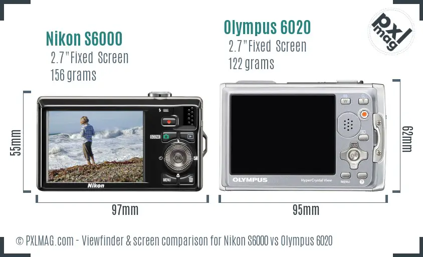 Nikon S6000 vs Olympus 6020 Screen and Viewfinder comparison