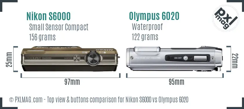 Nikon S6000 vs Olympus 6020 top view buttons comparison