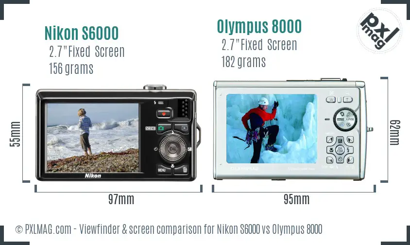 Nikon S6000 vs Olympus 8000 Screen and Viewfinder comparison