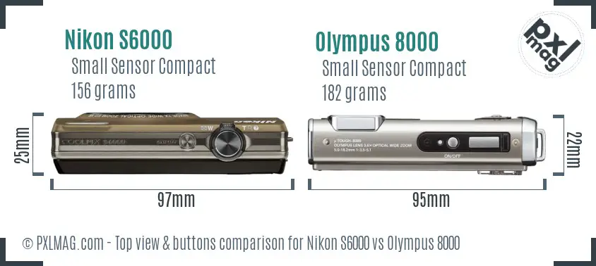 Nikon S6000 vs Olympus 8000 top view buttons comparison