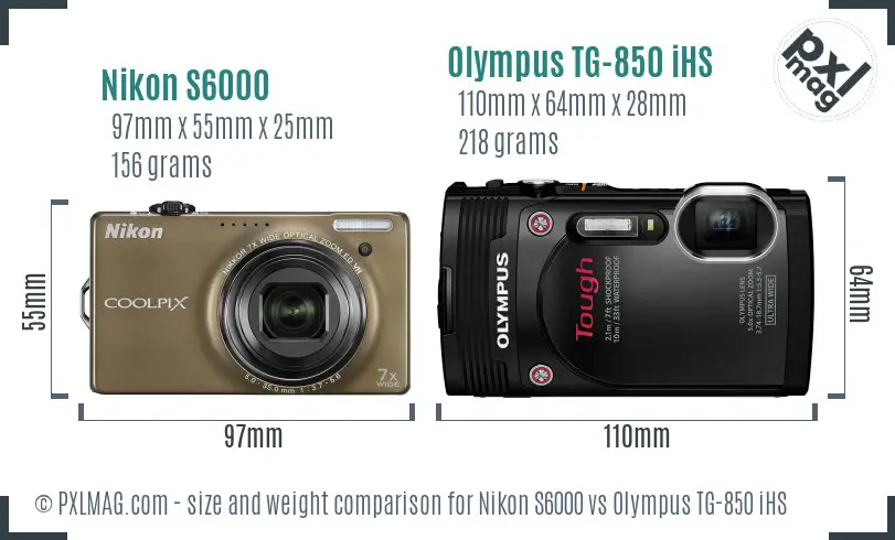 Nikon S6000 vs Olympus TG-850 iHS size comparison Nikon S6000 vs Olympus TG-850 iHS size comparison