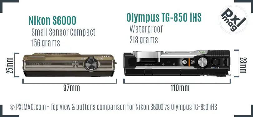 Nikon S6000 vs Olympus TG-850 iHS top view buttons comparison Nikon S6000 vs Olympus TG-850 iHS top view buttons comparison