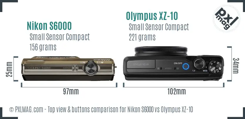 Nikon S6000 vs Olympus XZ-10 top view buttons comparison Nikon S6000 vs Olympus XZ-10 top view buttons comparison