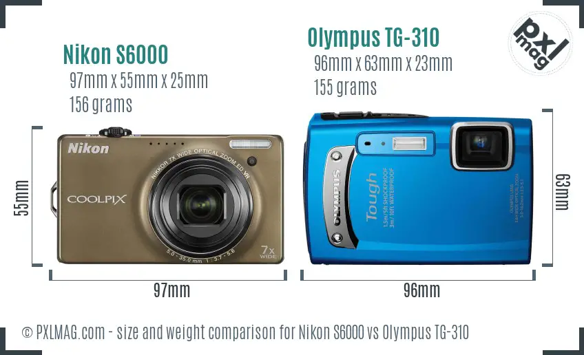 Nikon S6000 vs Olympus TG-310 size comparison Nikon S6000 vs Olympus TG-310 size comparison