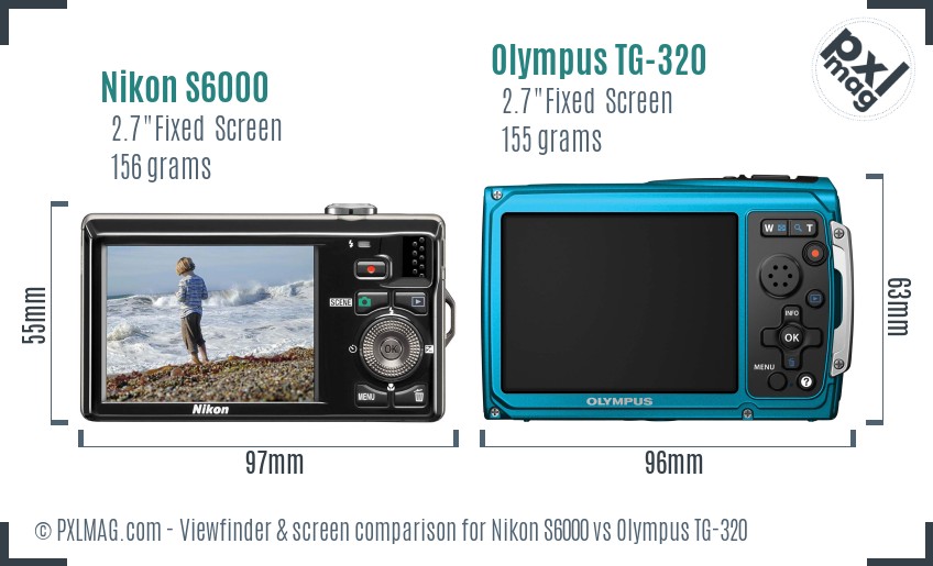Nikon S6000 vs Olympus TG-320 Screen and Viewfinder comparison