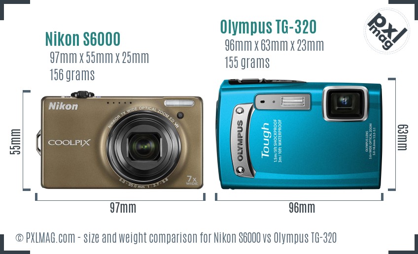 Nikon S6000 vs Olympus TG-320 size comparison
