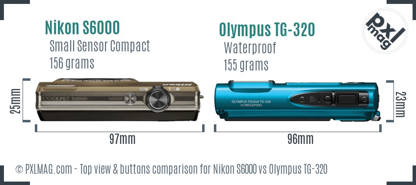 Nikon S6000 vs Olympus TG-320 top view buttons comparison