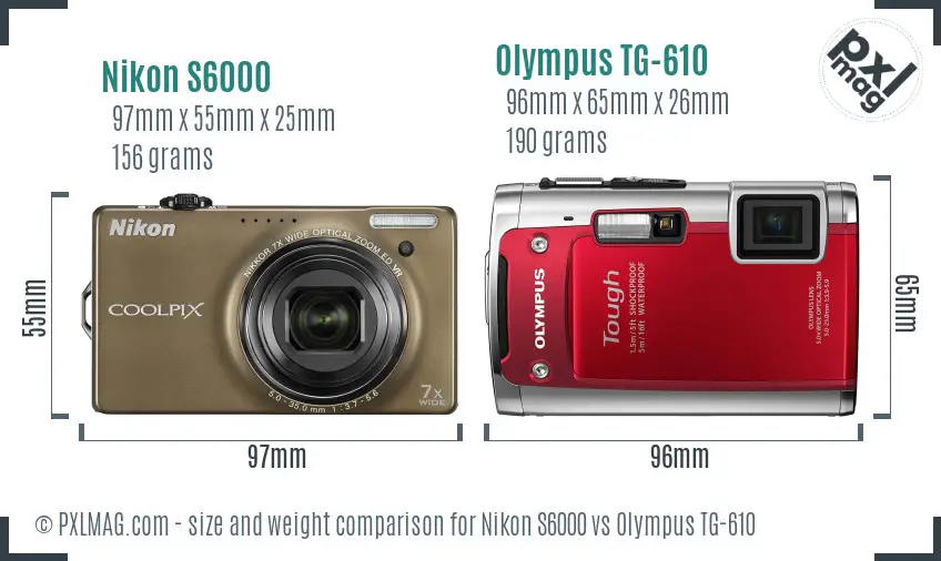 Nikon S6000 vs Olympus TG-610 size comparison Nikon S6000 vs Olympus TG-610 size comparison