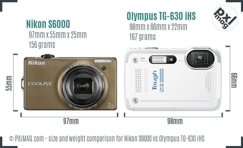 Nikon S6000 vs Olympus TG-630 iHS size comparison