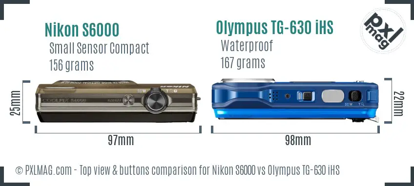 Nikon S6000 vs Olympus TG-630 iHS top view buttons comparison