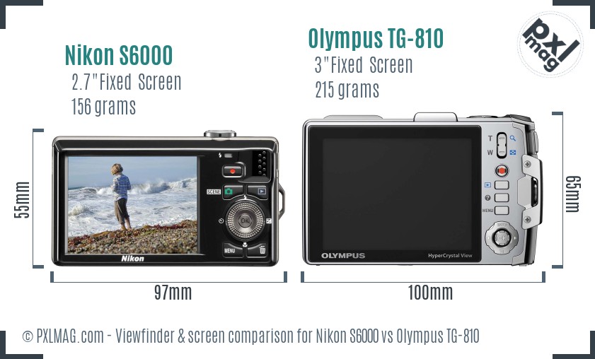 Nikon S6000 vs Olympus TG-810 Screen and Viewfinder comparison