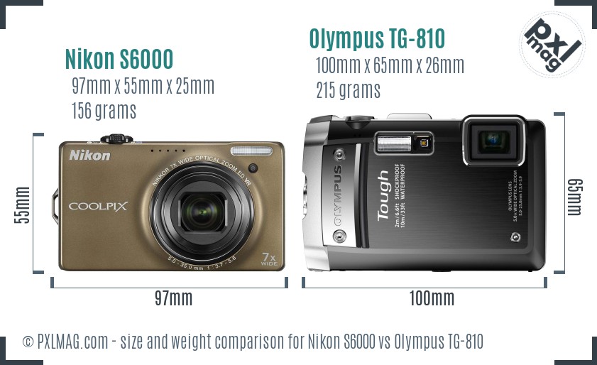 Nikon S6000 vs Olympus TG-810 size comparison