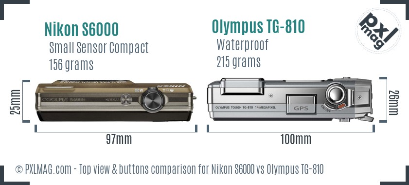 Nikon S6000 vs Olympus TG-810 top view buttons comparison