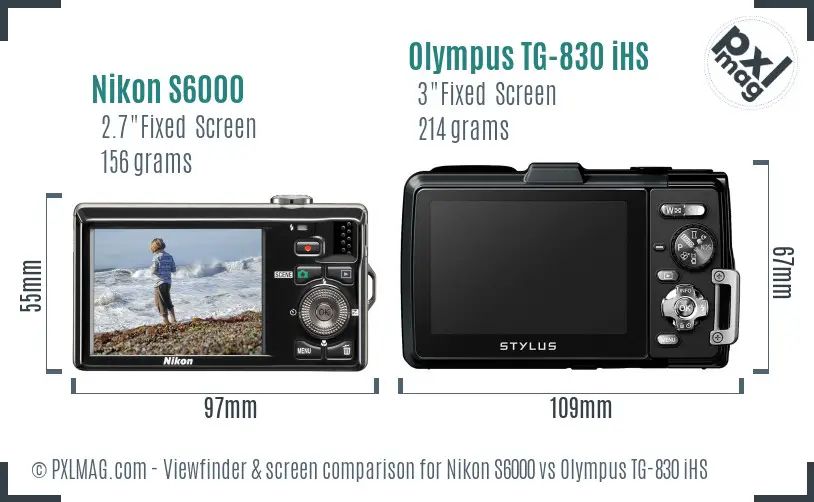 Nikon S6000 vs Olympus TG-830 iHS Screen and Viewfinder comparison