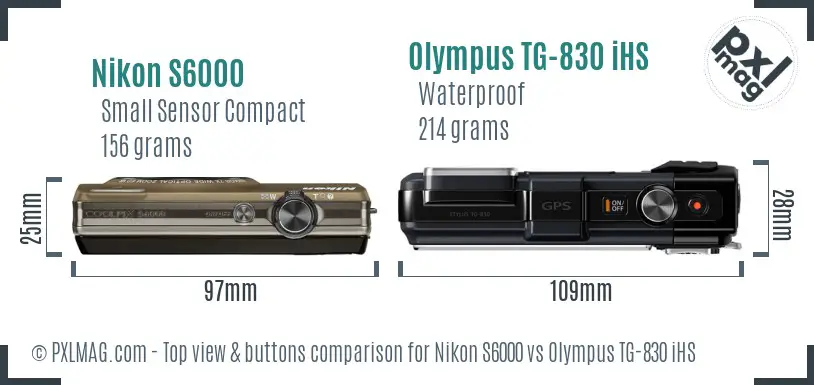Nikon S6000 vs Olympus TG-830 iHS top view buttons comparison