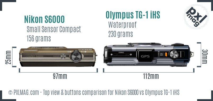 Nikon S6000 vs Olympus TG-1 iHS top view buttons comparison