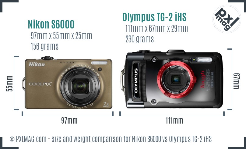 Nikon S6000 vs Olympus TG-2 iHS size comparison