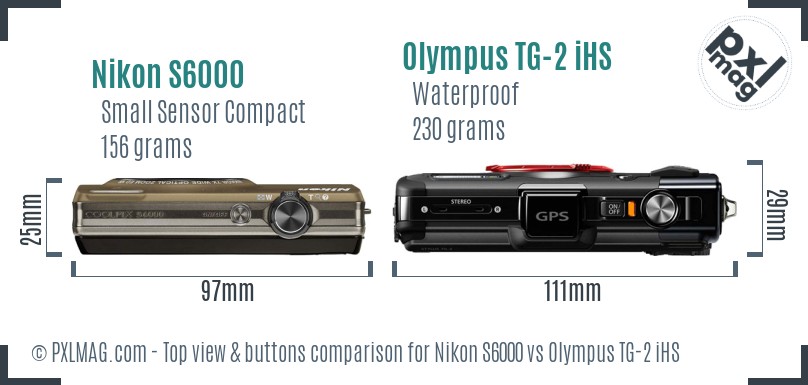 Nikon S6000 vs Olympus TG-2 iHS top view buttons comparison