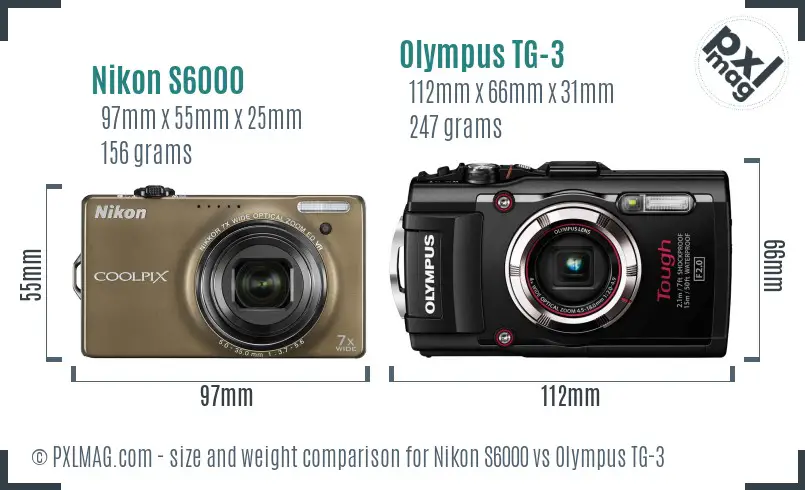 Nikon S6000 vs Olympus TG-3 size comparison Nikon S6000 vs Olympus TG-3 size comparison