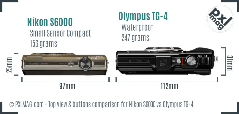 Nikon S6000 vs Olympus TG-4 top view buttons comparison Nikon S6000 vs Olympus TG-4 top view buttons comparison