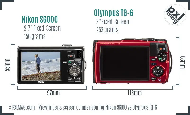 Nikon S6000 vs Olympus TG-6 Screen and Viewfinder comparison