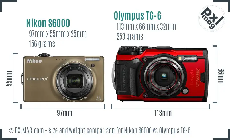 Nikon S6000 vs Olympus TG-6 size comparison