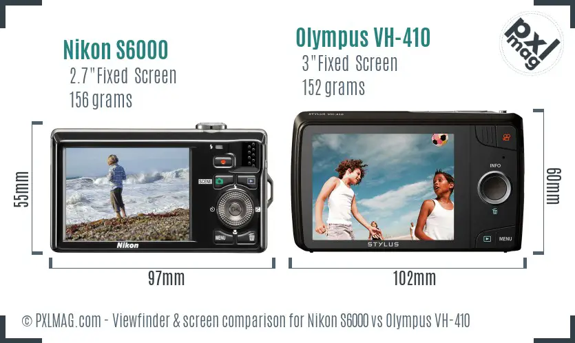 Nikon S6000 vs Olympus VH-410 Screen and Viewfinder comparison